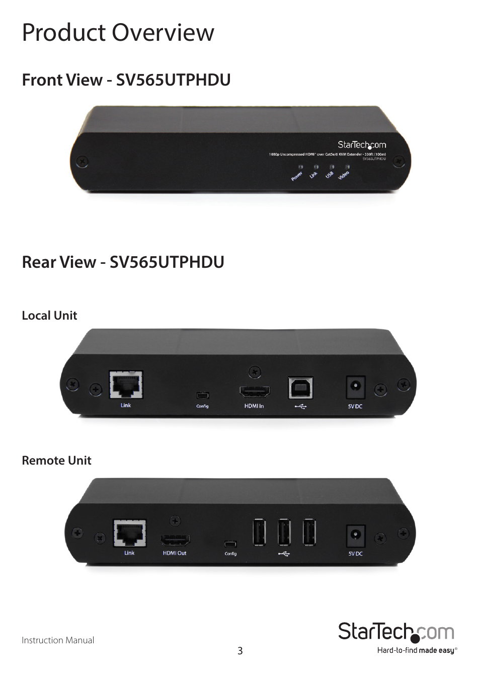 Product overview | StarTech.com SV565UTPDUV Manual User Manual | Page 5 / 17