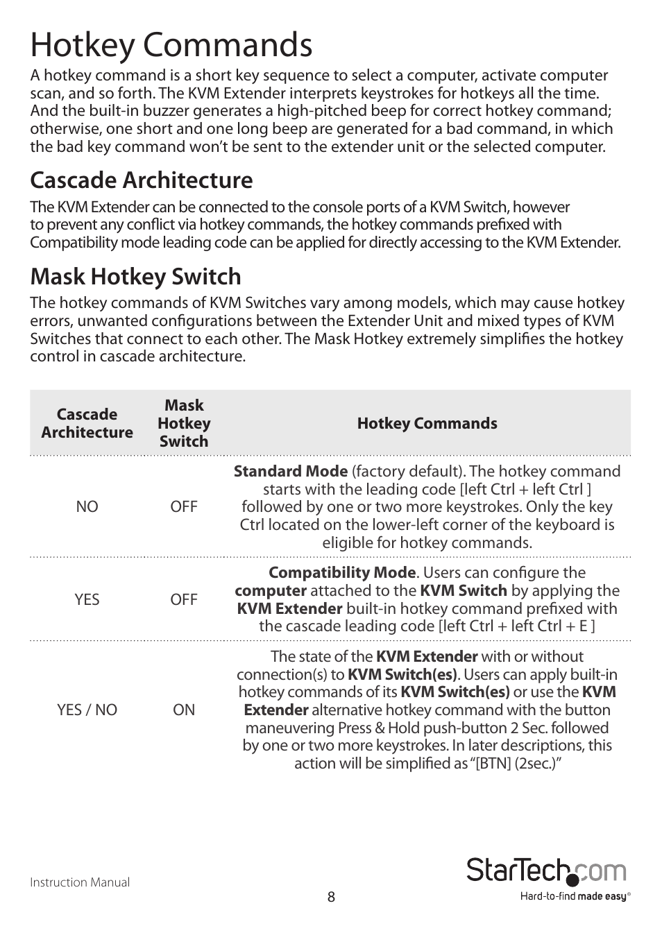 Hotkey commands, Cascade architecture, Mask hotkey switch | StarTech.com SV565DUTPU User Manual | Page 11 / 23