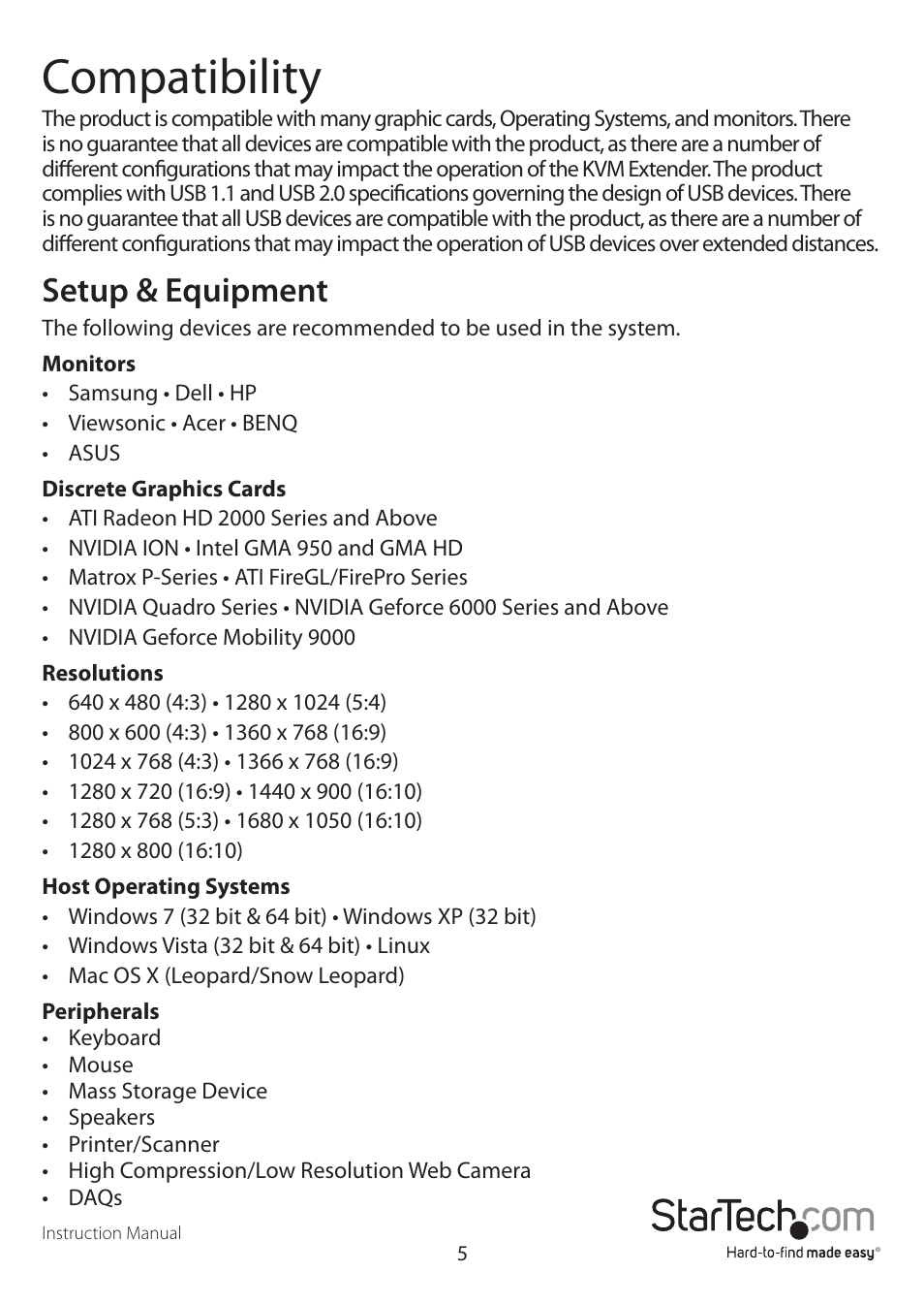 Compatibility, Setup & equipment | StarTech.com SV565UTPDUA User Manual | Page 8 / 12