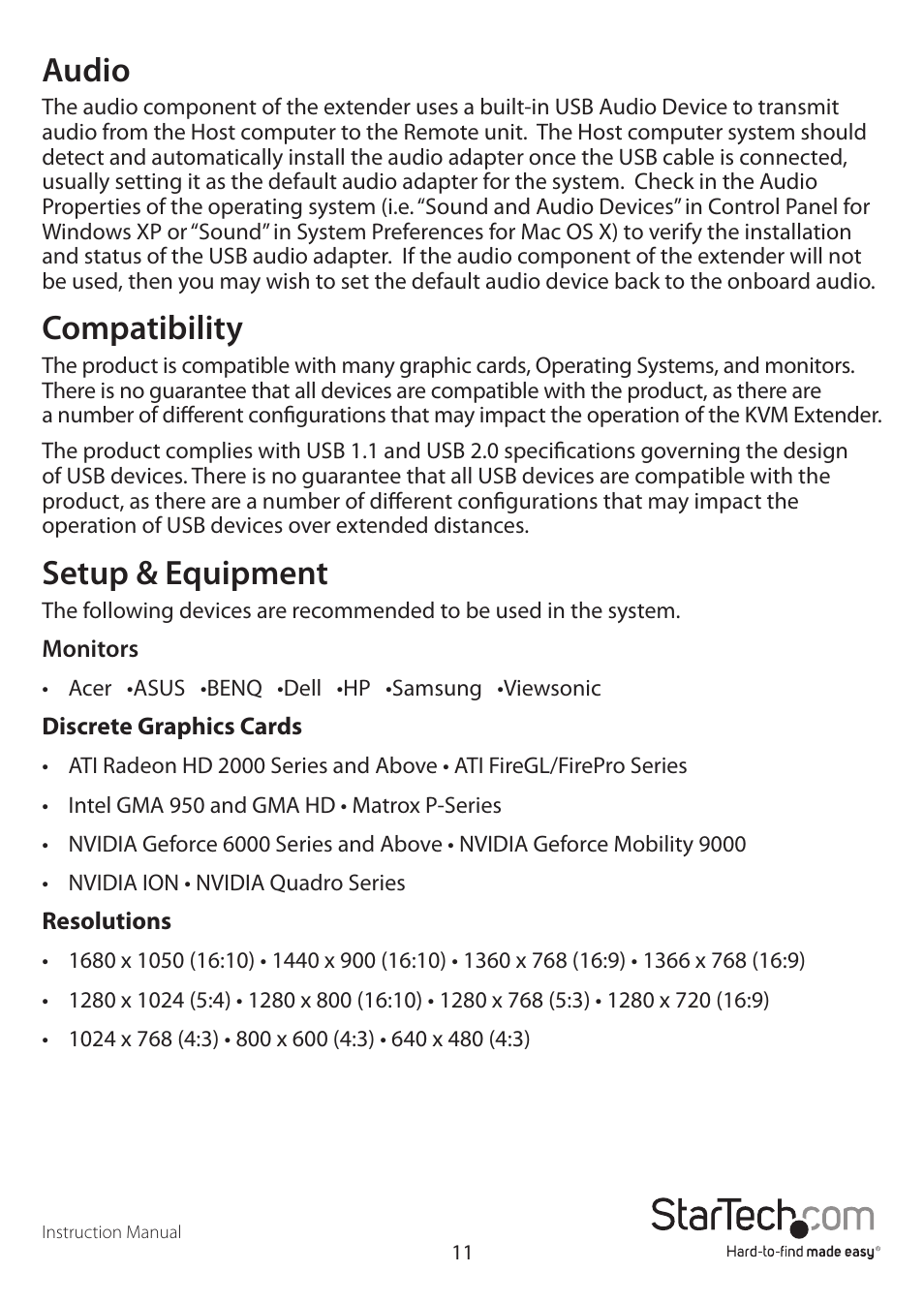 Audio, Compatibility, Setup & equipment | StarTech.com SV565LANDUA User Manual | Page 14 / 19