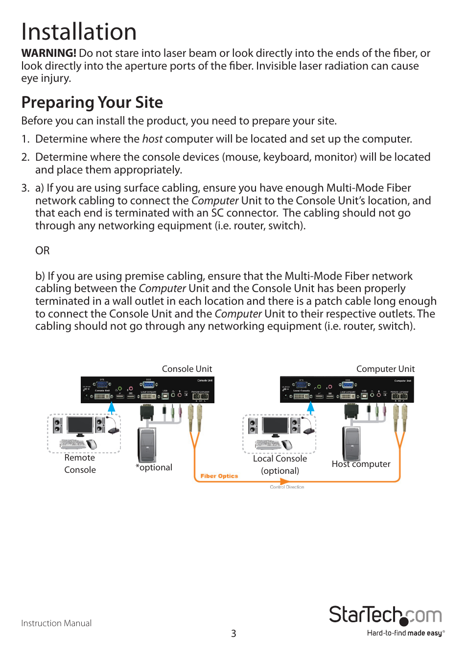 Installation, Preparing your site | StarTech.com SV565FXDUSA User Manual | Page 6 / 21