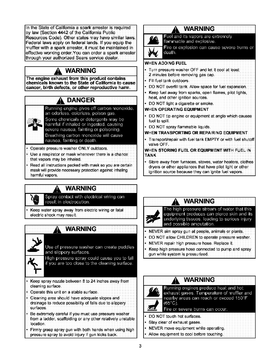 Warning, Danger, A warning | At warning | Craftsman 580.752000 User Manual | Page 3 / 40