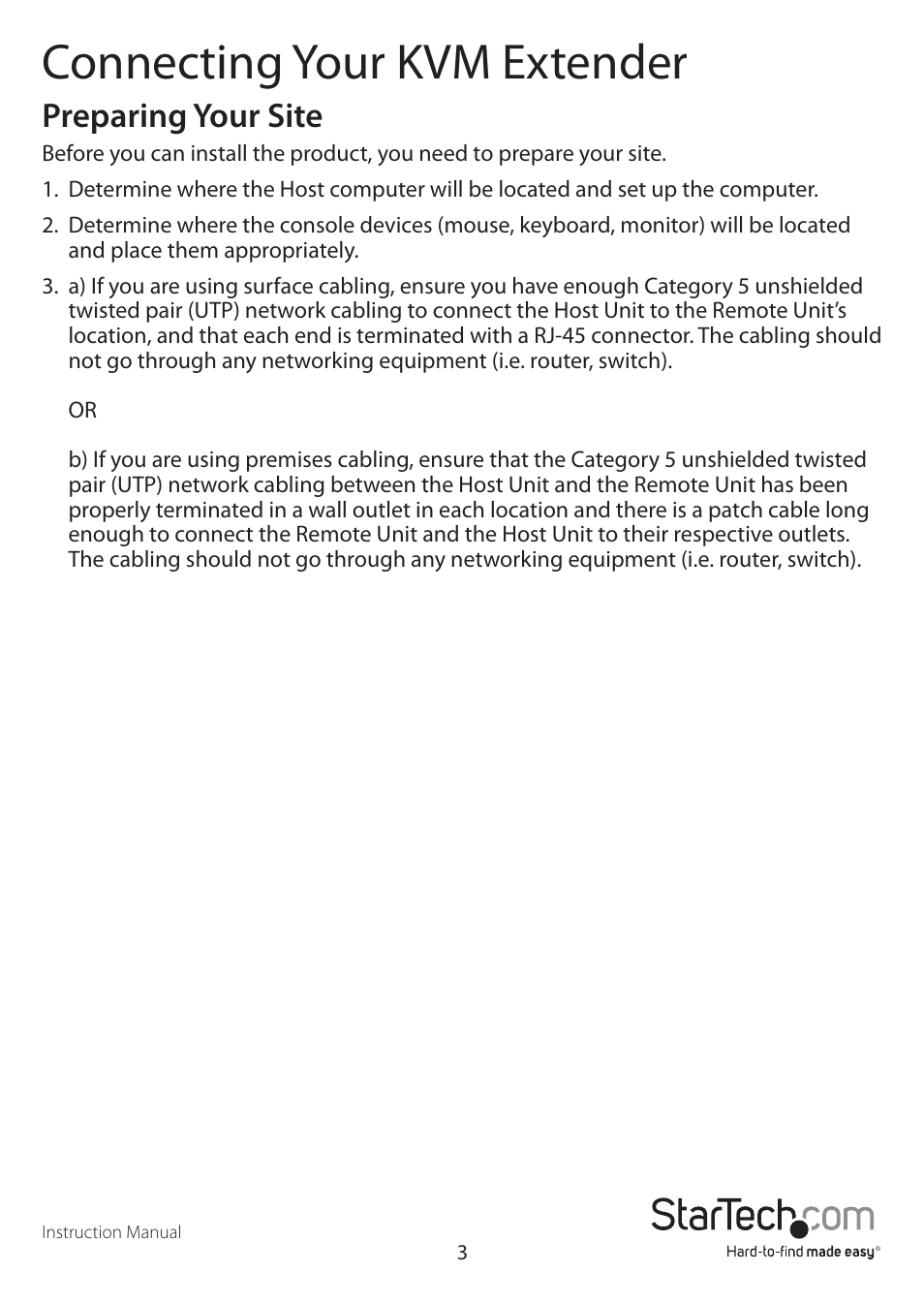 Connecting your kvm extender, Preparing your site | StarTech.com SV565UTPUL User Manual | Page 6 / 20