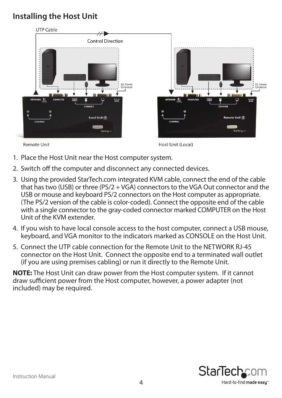 Installing the host unit | StarTech.com SV565UTPUL User Manual | Page 7 / 20