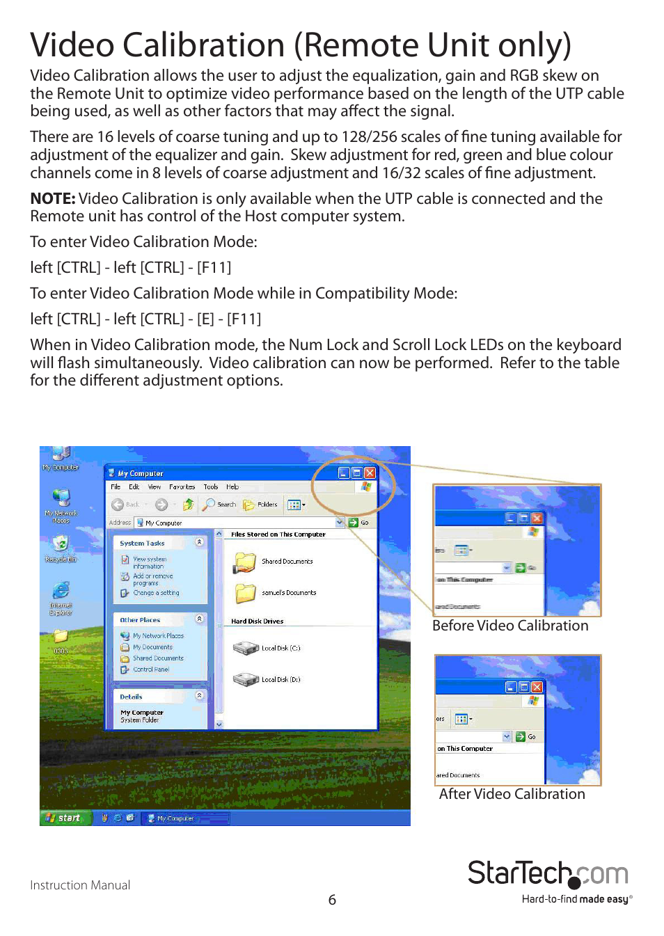 Video calibration (remote unit only) | StarTech.com SV565UTPUL User Manual | Page 9 / 20