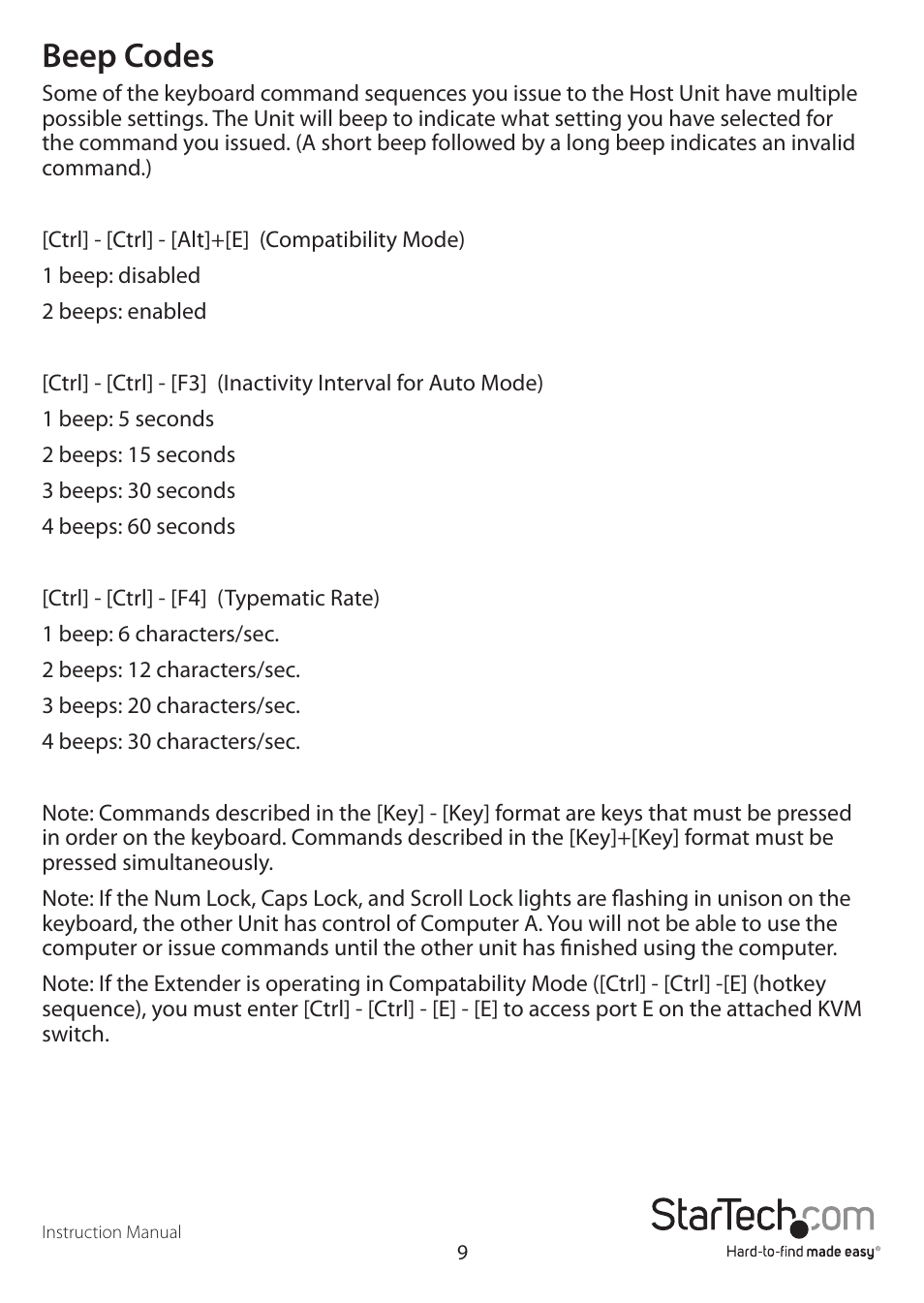 Beep codes | StarTech.com SV565UTP User Manual | Page 12 / 18