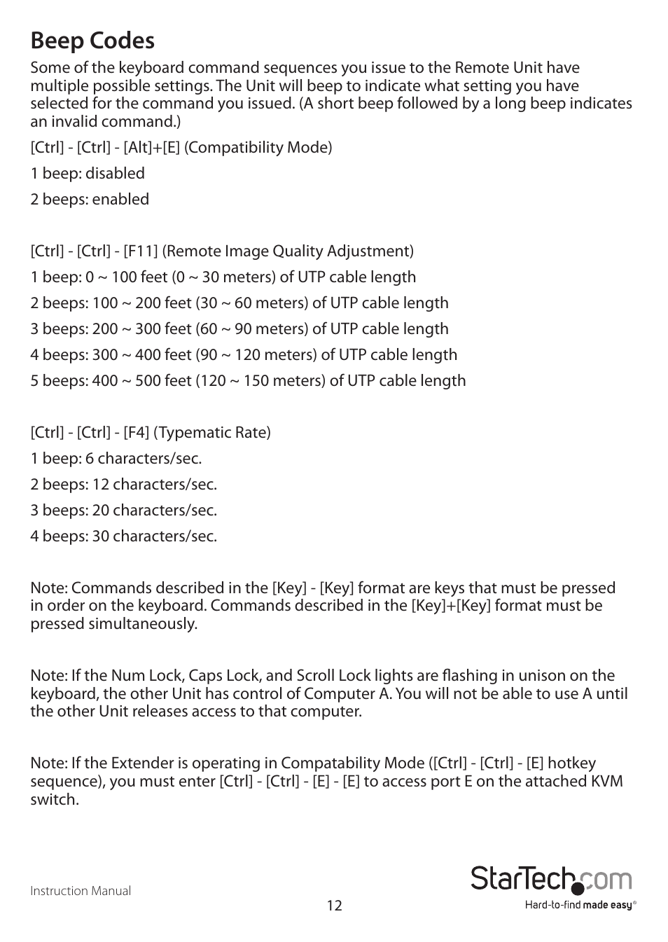 Beep codes | StarTech.com SV565UTP User Manual | Page 15 / 18