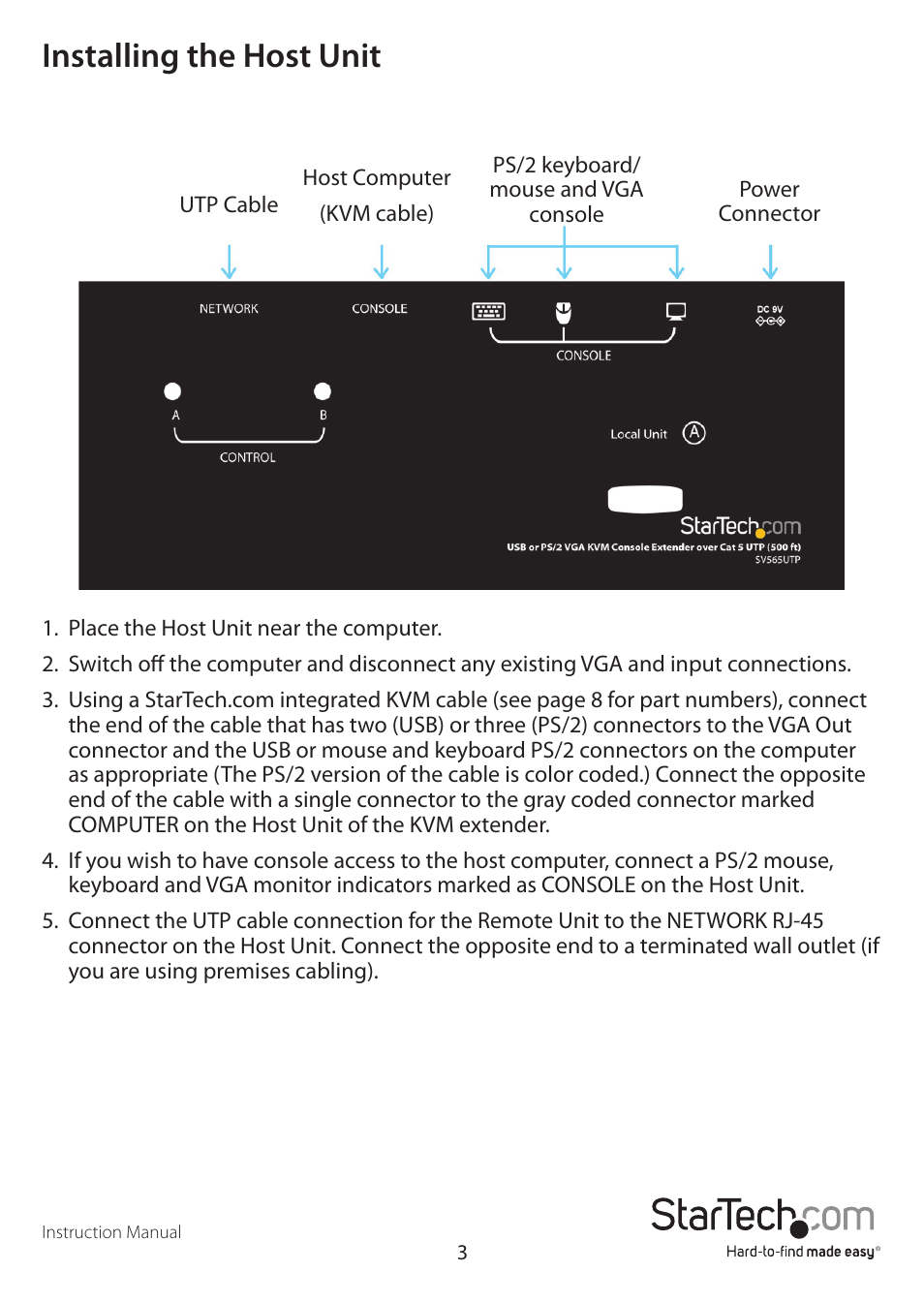 Installing the host unit | StarTech.com SV565UTP User Manual | Page 6 / 18