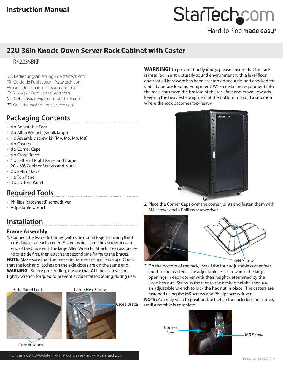 StarTech.com RK2236BKF User Manual | 2 pages