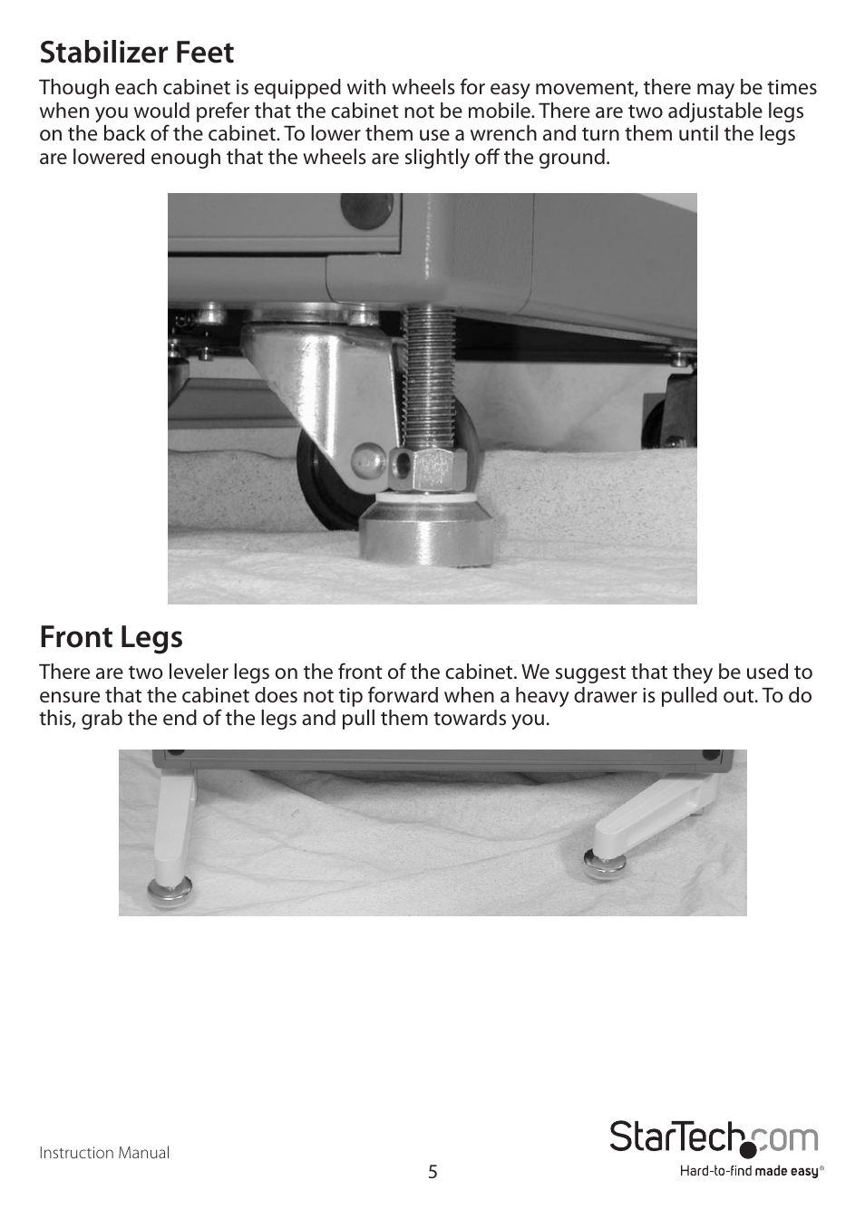 Stabilizer feet, Front legs | StarTech.com 2636CABINET User Manual | Page 8 / 11