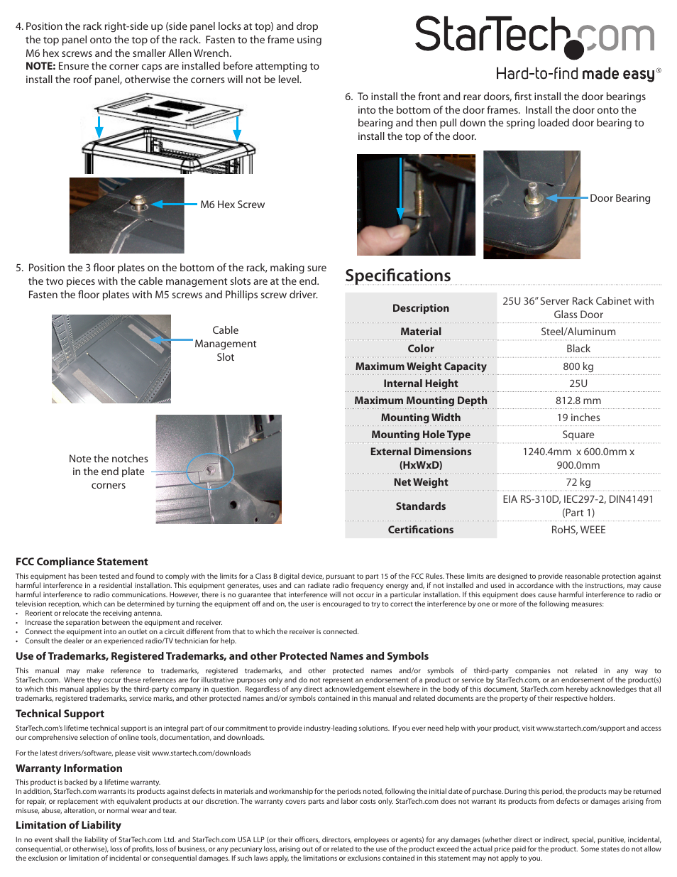 Specifications | StarTech.com RK2536BKF User Manual | Page 2 / 2