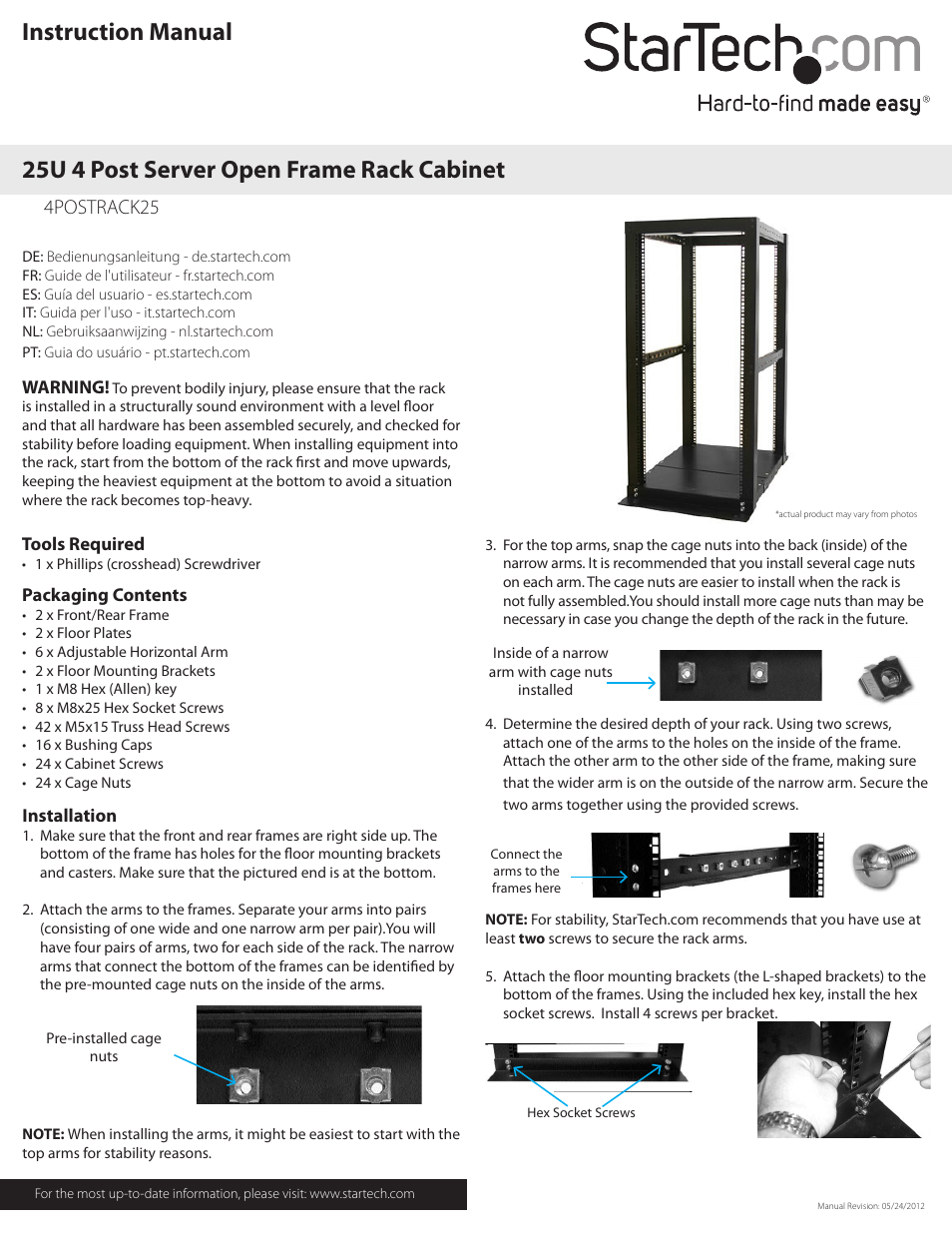 StarTech.com 4POSTRACK25 User Manual | 2 pages