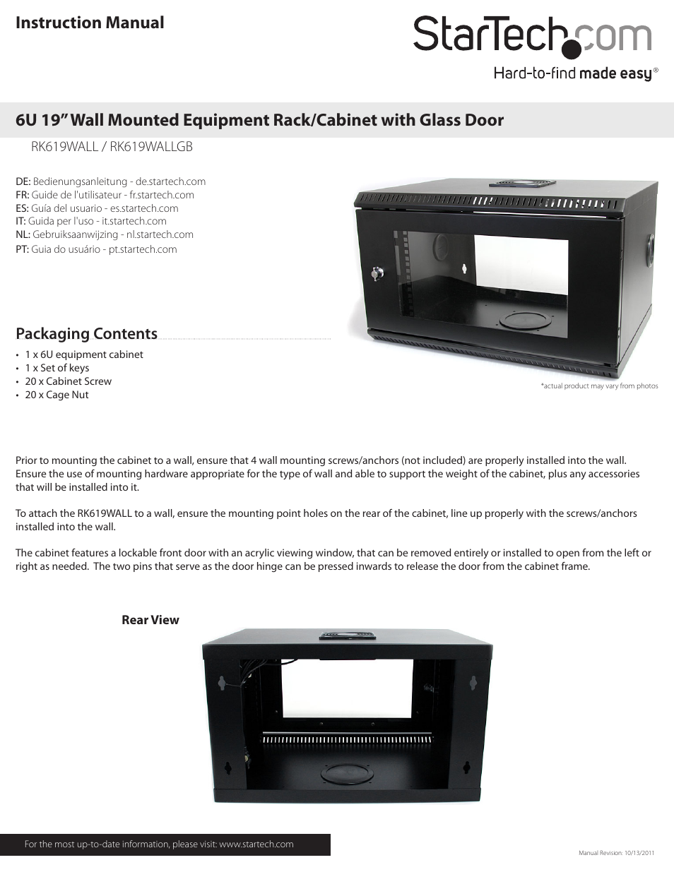 StarTech.com RK619WALLGB User Manual | 2 pages