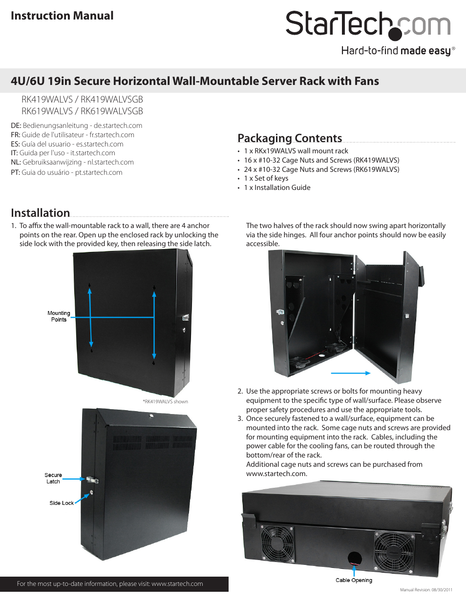 StarTech.com RK619WALVSGB User Manual | 2 pages