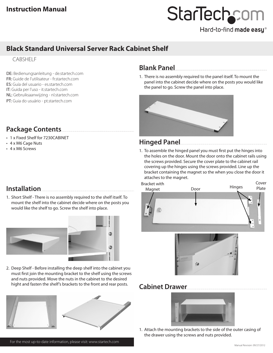 StarTech.com CABSHELF User Manual | 2 pages