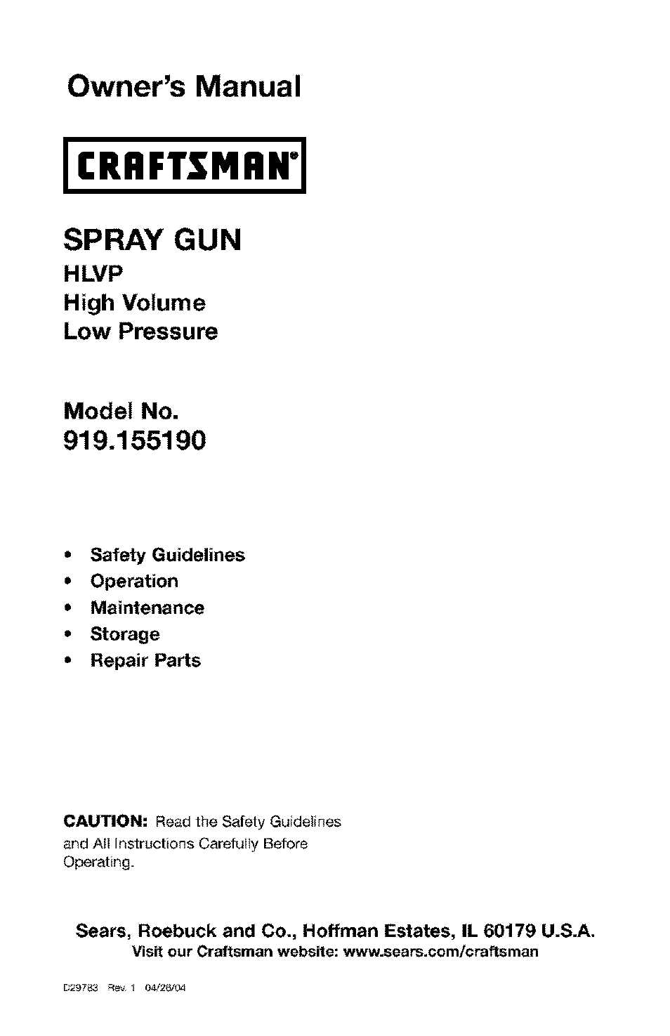 Craftsman 919.155190 User Manual | 31 pages