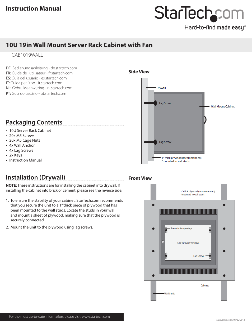 StarTech.com CAB1019WALL User Manual | 2 pages