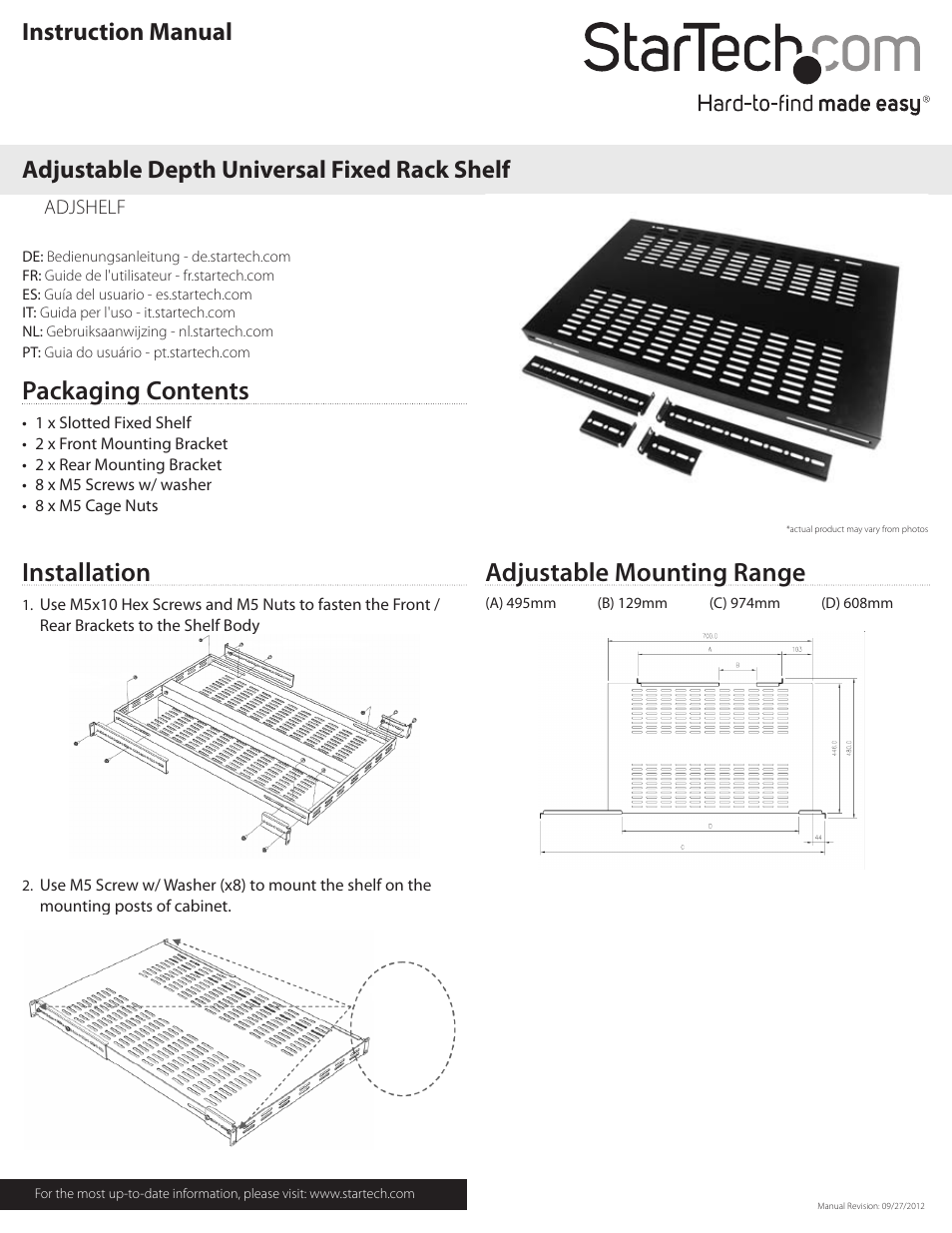 StarTech.com ADJSHELF User Manual | 2 pages