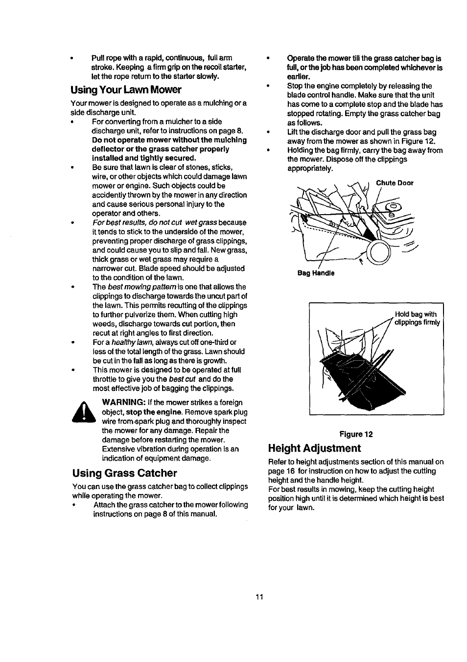 Using your lawn mower, Using grass catcher, Height adjustment | Craftsman 247.388240 User Manual | Page 11 / 26