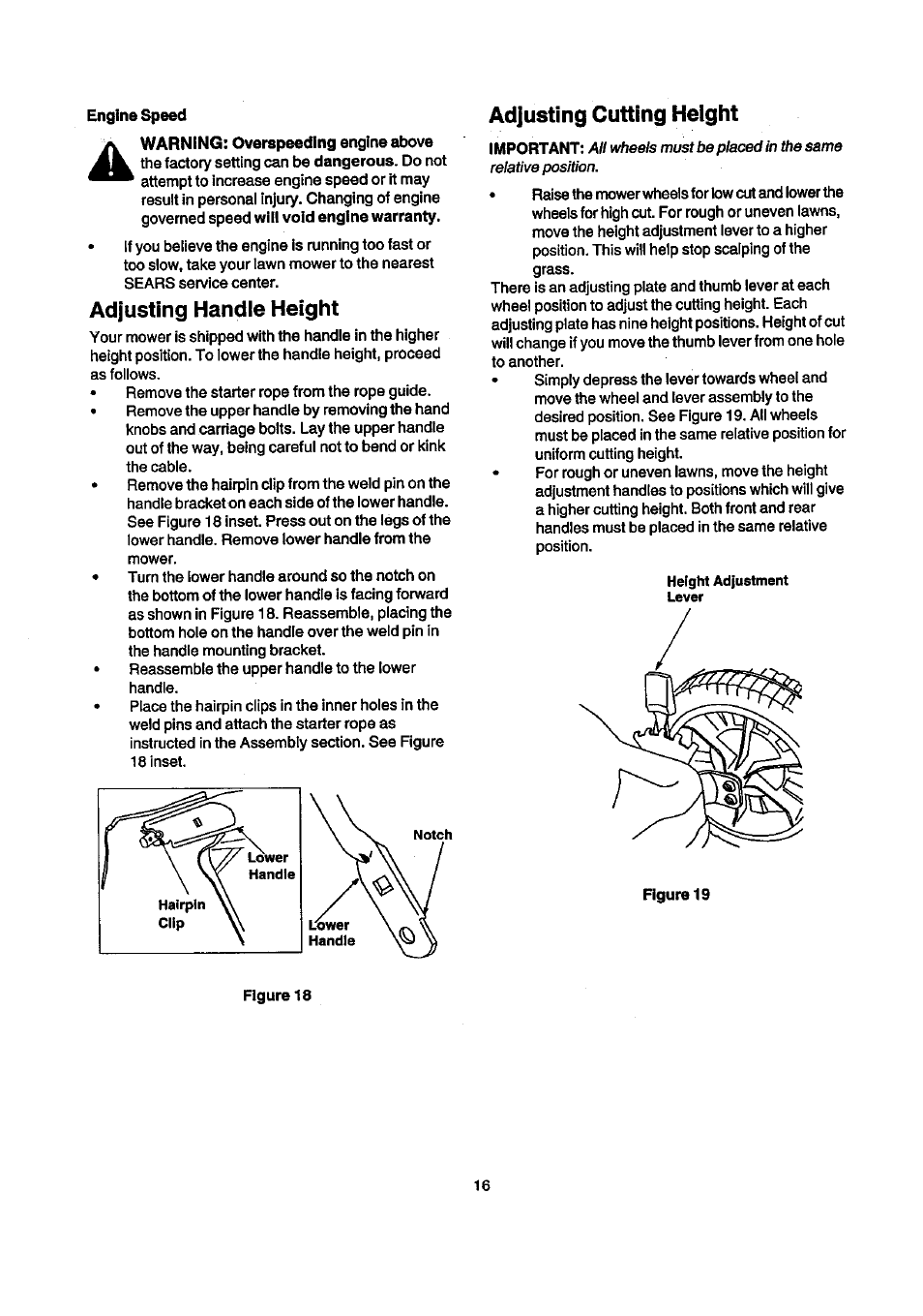 Adjusting handle height, Adjusting cutting height | Craftsman 247.388240 User Manual | Page 16 / 26