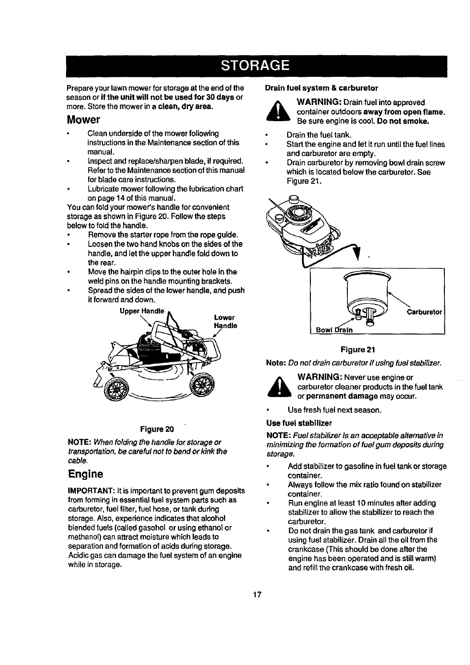 Mower, Engine, Storage | Craftsman 247.388240 User Manual | Page 17 / 26