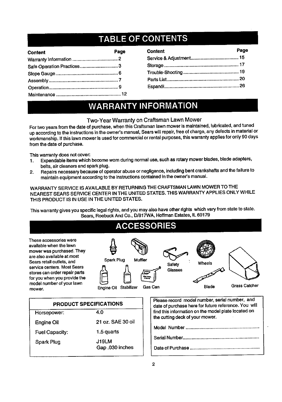 Craftsman 247.388240 User Manual | Page 2 / 26