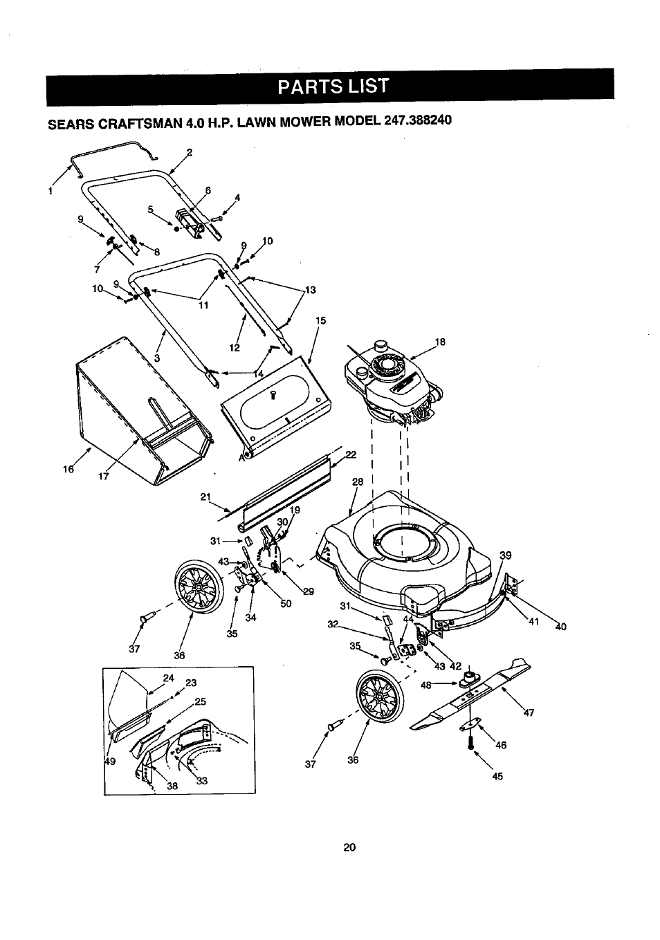 Parts list | Craftsman 247.388240 User Manual | Page 20 / 26