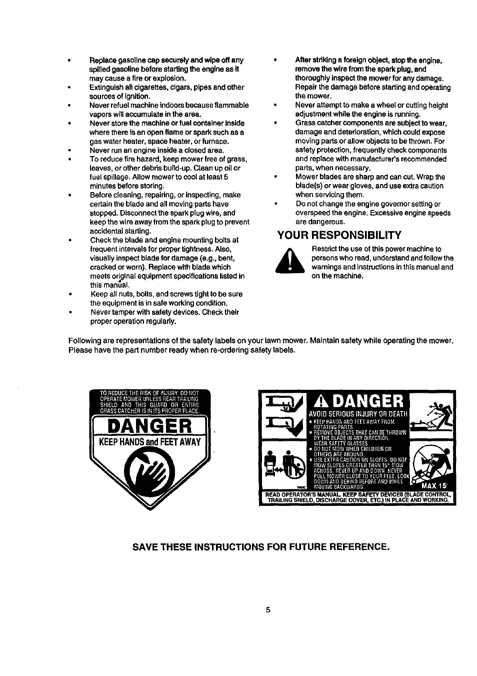 Your responsibility, Danger | Craftsman 247.388240 User Manual | Page 5 / 26