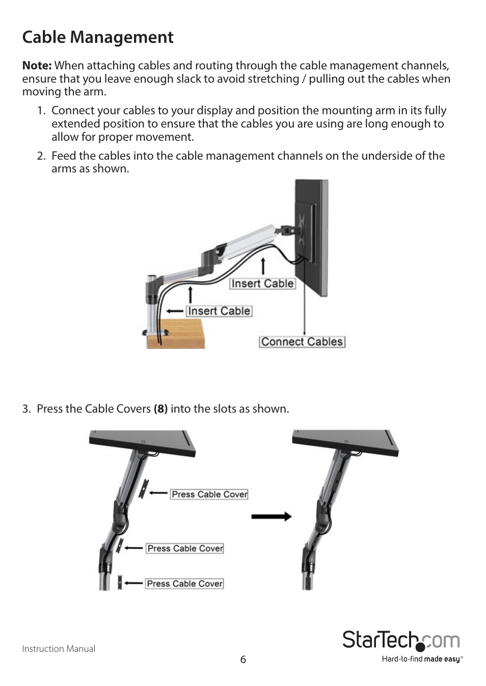 Cable management | StarTech.com ARMPIVOTE User Manual | Page 10 / 15
