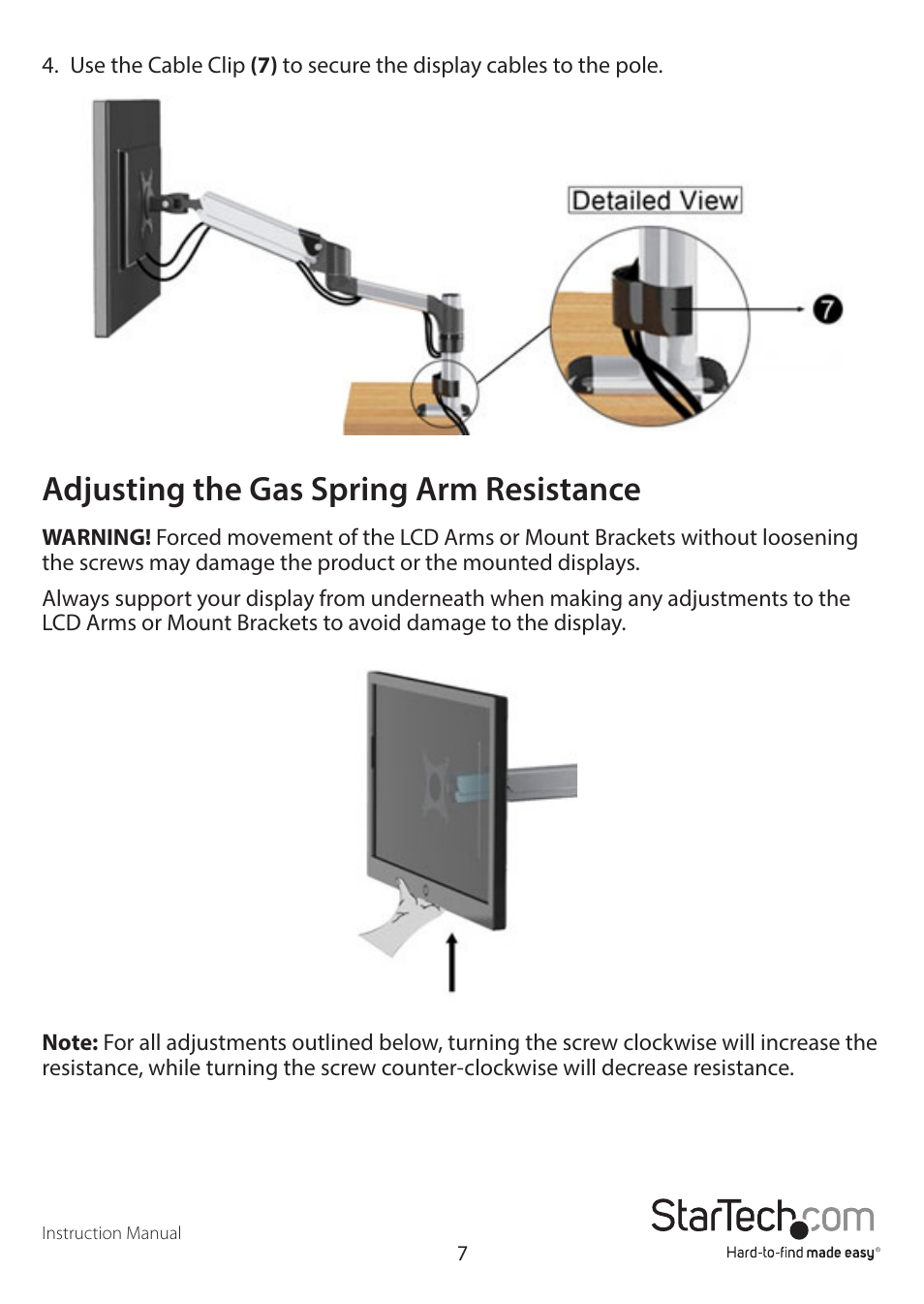 Adjusting the gas spring arm resistance | StarTech.com ARMPIVOTE User Manual | Page 11 / 15