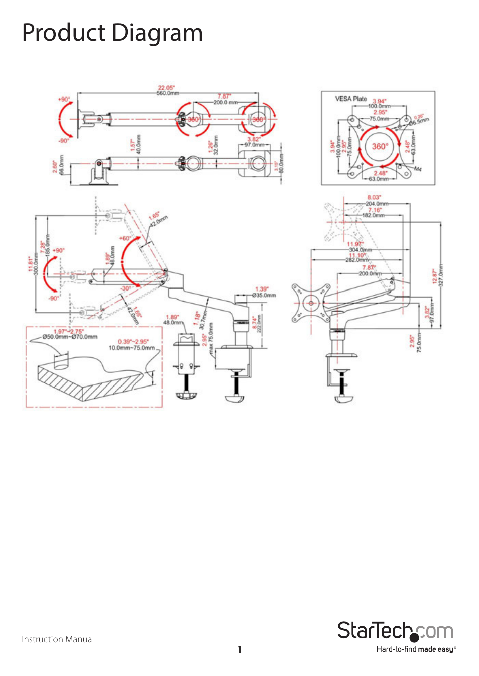 Product diagram | StarTech.com ARMPIVOTE User Manual | Page 5 / 15