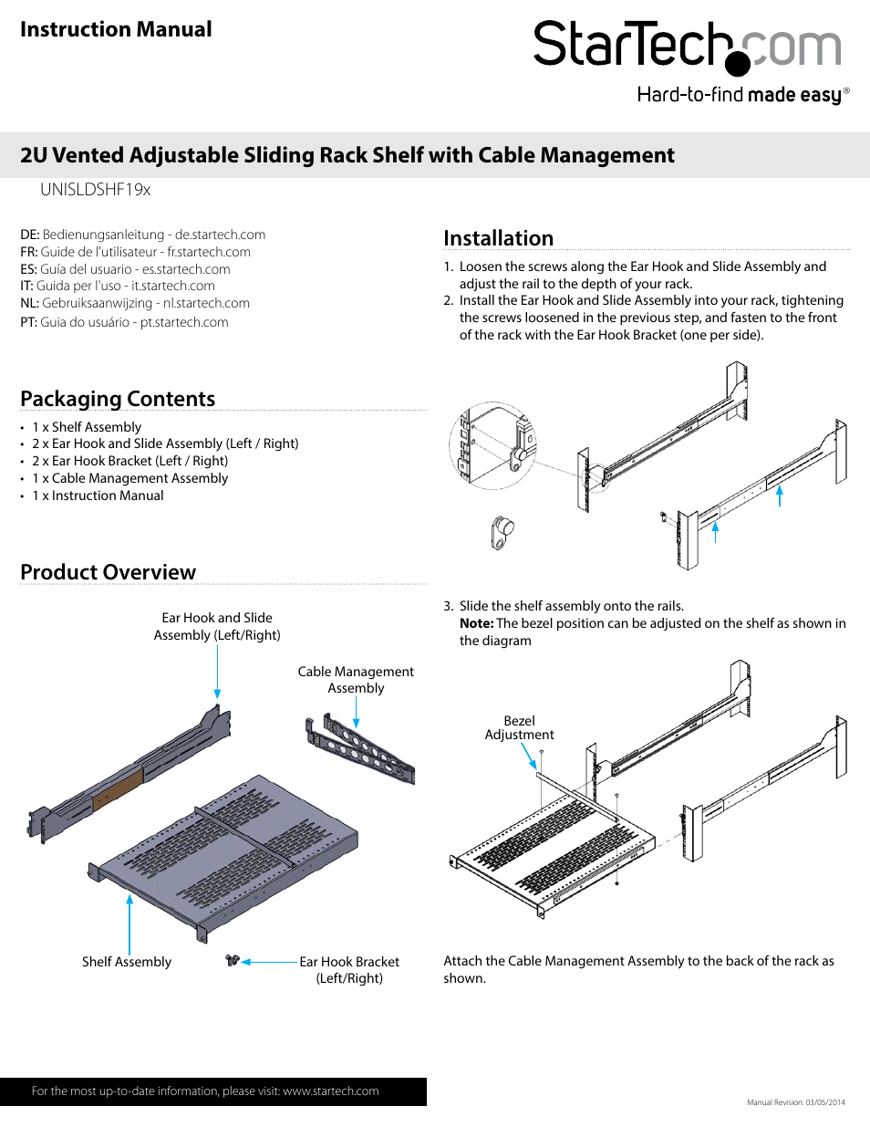 StarTech.com UNISLDSHF19x User Manual | 2 pages