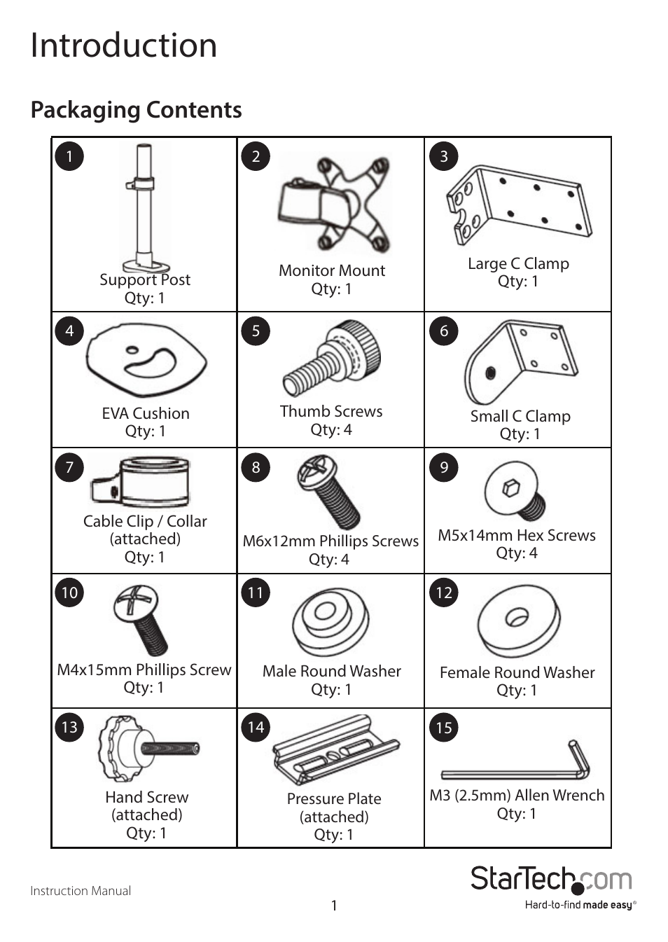 Introduction, Packaging contents | StarTech.com ARMPIVOT User Manual | Page 4 / 13
