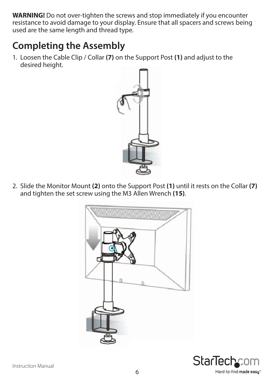 Completing the assembly | StarTech.com ARMPIVOT User Manual | Page 9 / 13