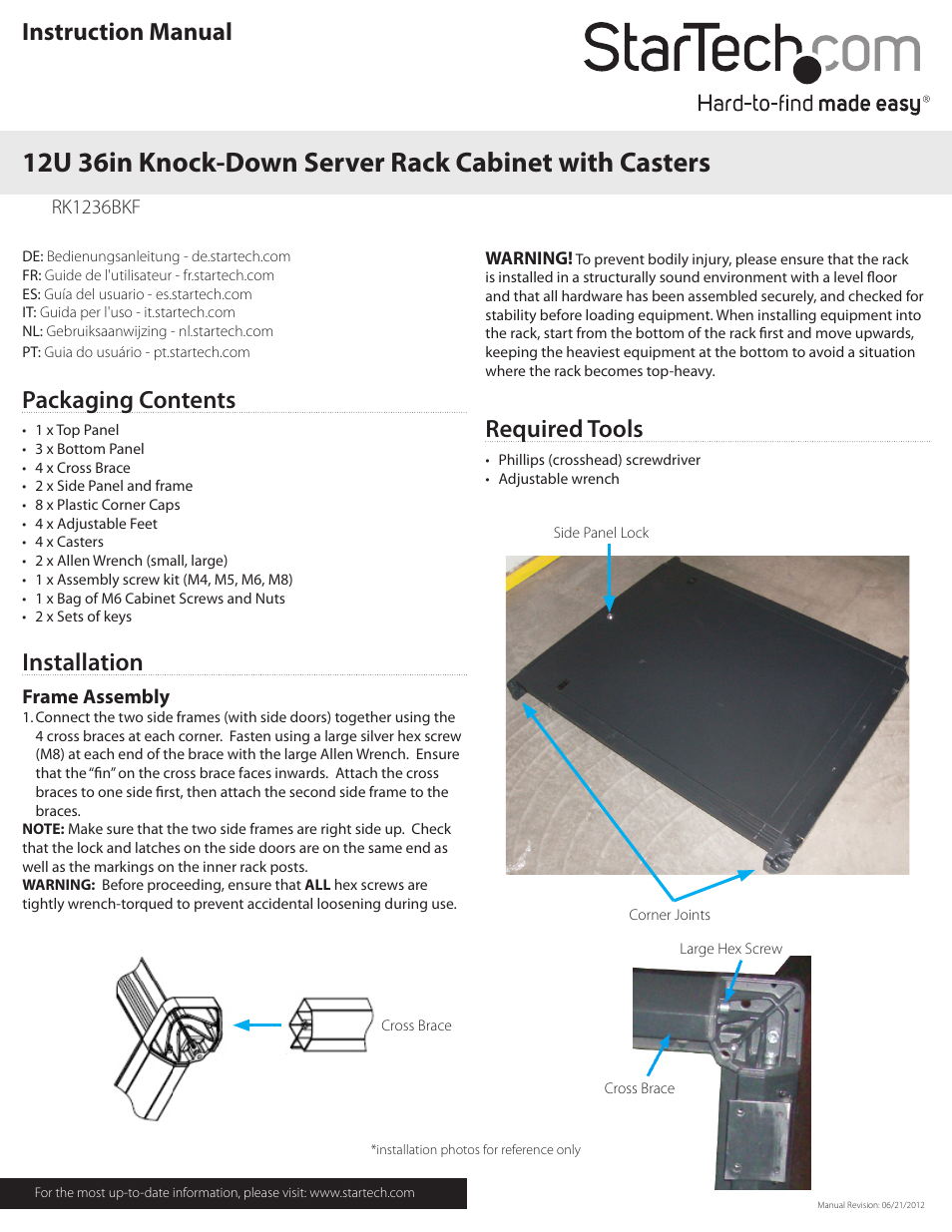 StarTech.com RK1236BKF User Manual | 3 pages