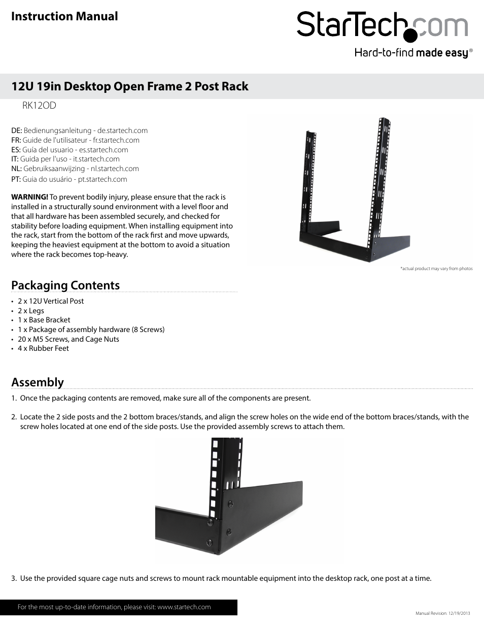 StarTech.com RK12OD User Manual | 2 pages