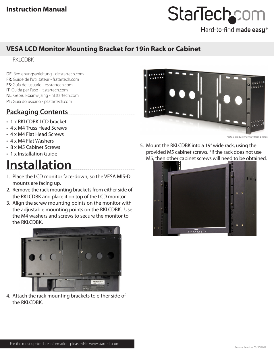 StarTech.com RKLCDBK User Manual | 2 pages