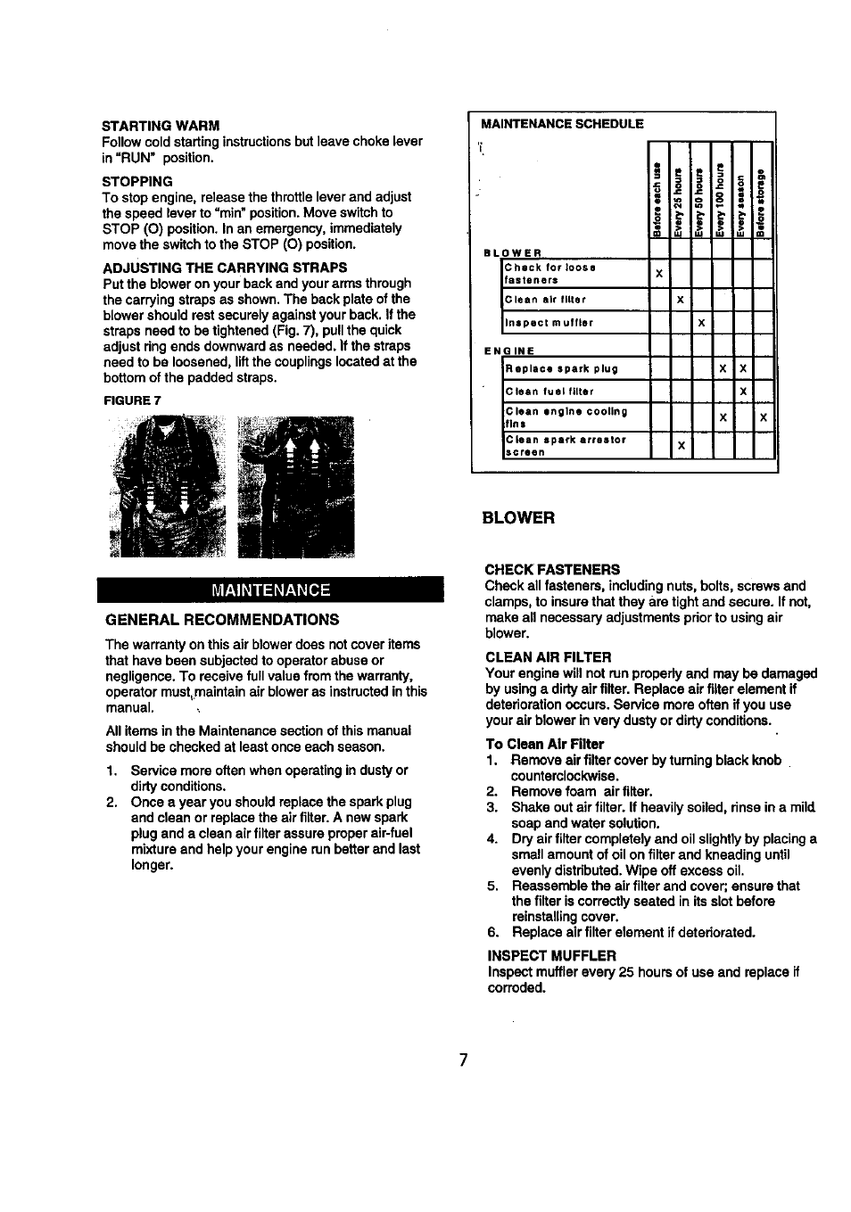 Maintenance, General recommendations, Blower | Craftsman 360.796900 User Manual | Page 7 / 16