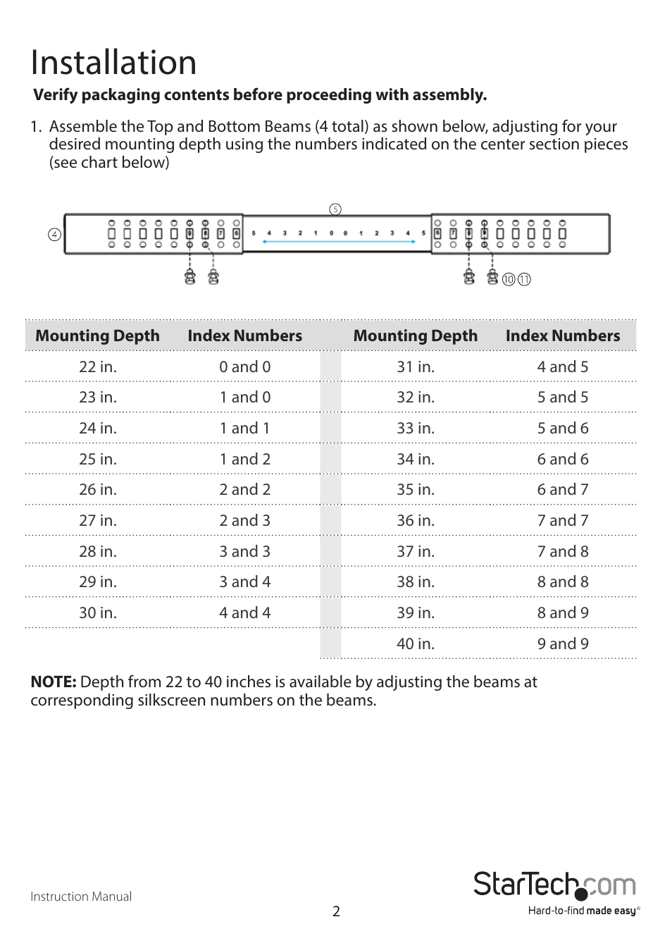 Installation | StarTech.com 4POSTRACK25U User Manual | Page 5 / 10