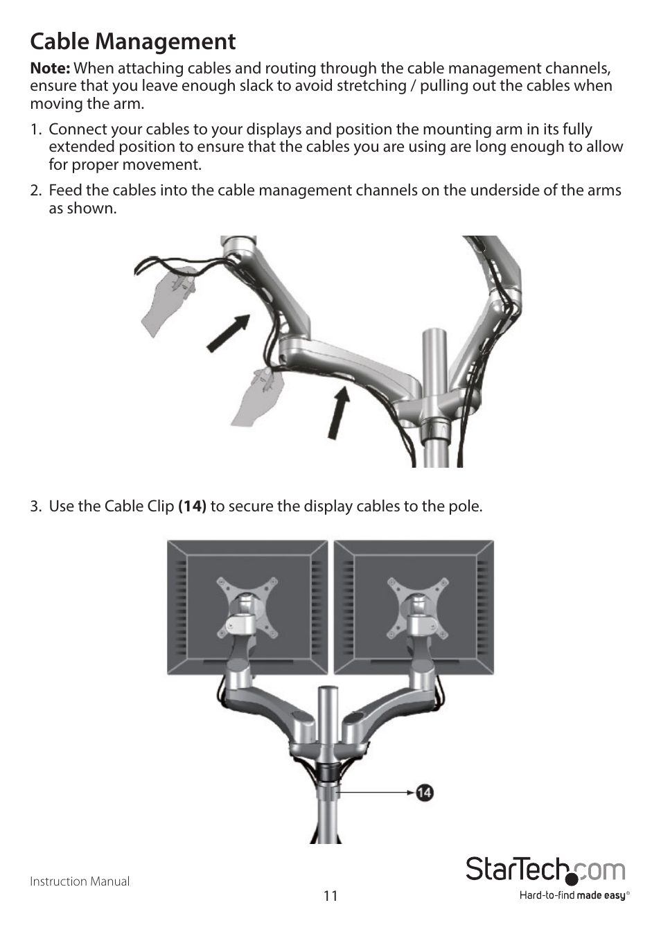 Cable management | StarTech.com ARMDUAL User Manual | Page 14 / 19