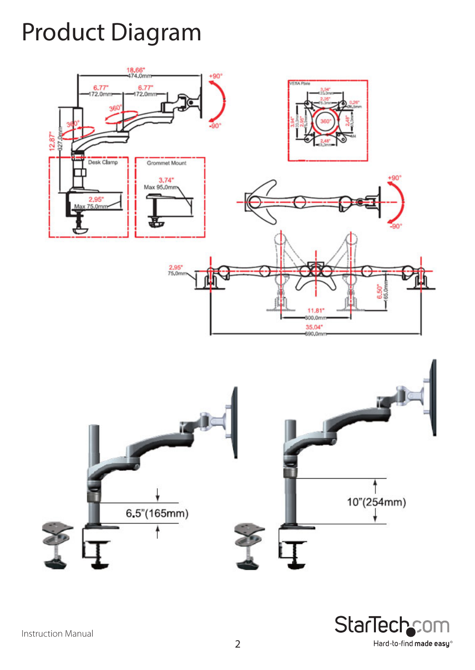 Product diagram | StarTech.com ARMDUAL User Manual | Page 5 / 19