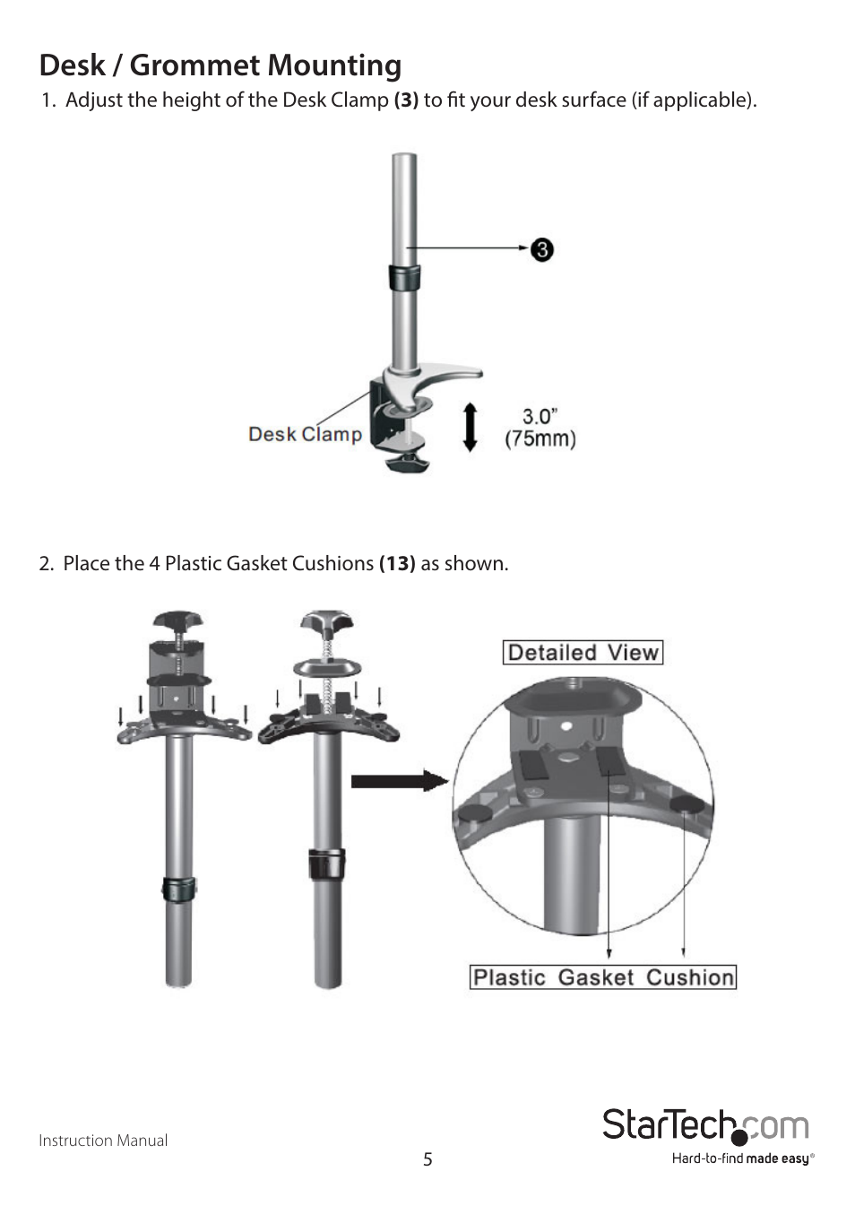 Desk / grommet mounting | StarTech.com ARMDUAL User Manual | Page 8 / 19