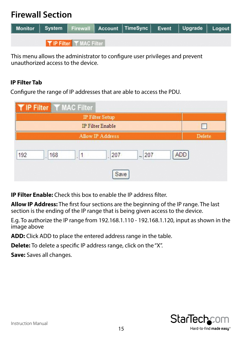 Firewall section | StarTech.com PDU02IPSC Manual User Manual | Page 19 / 29