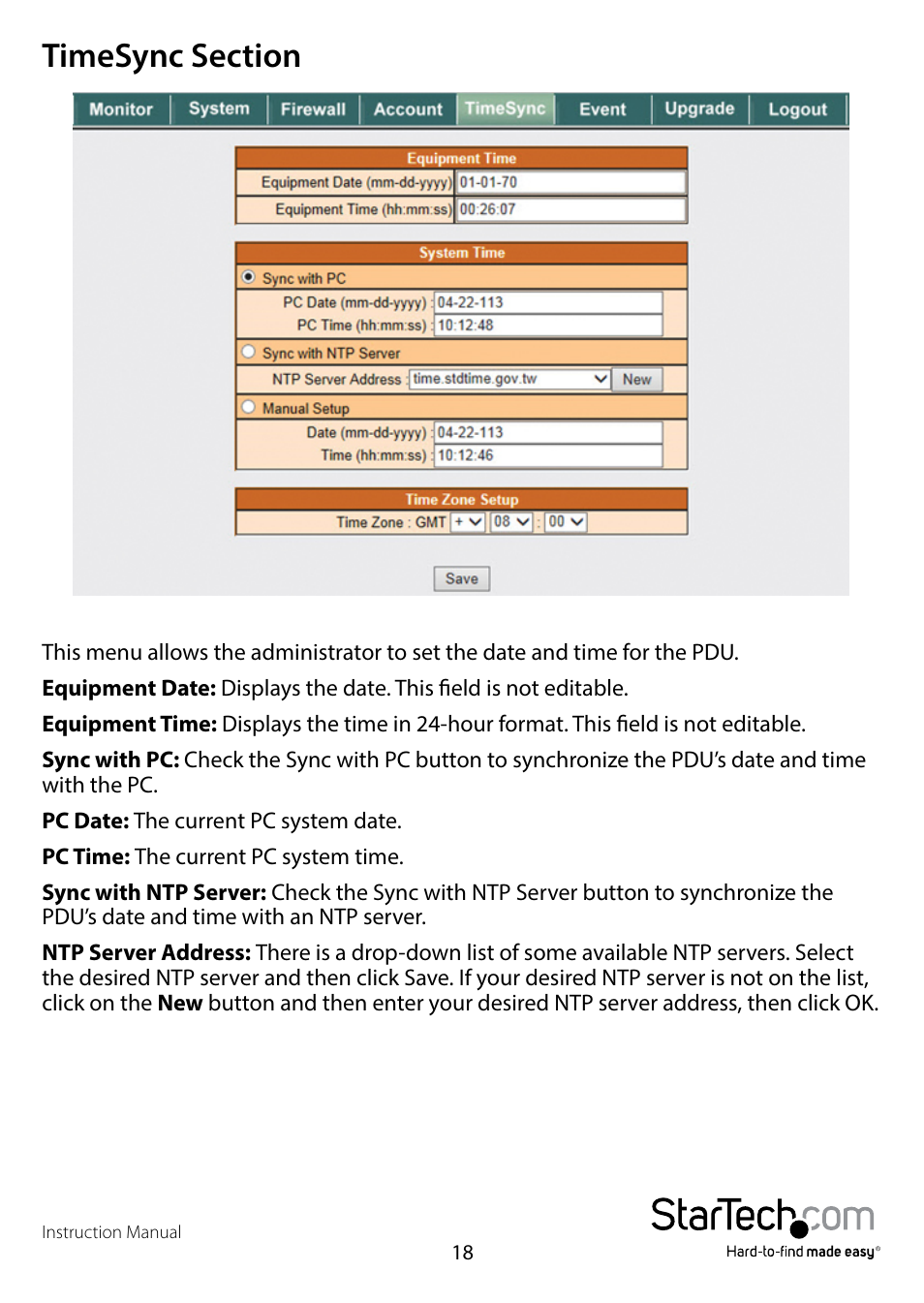 Timesync section | StarTech.com PDU02IPSC Manual User Manual | Page 22 / 29