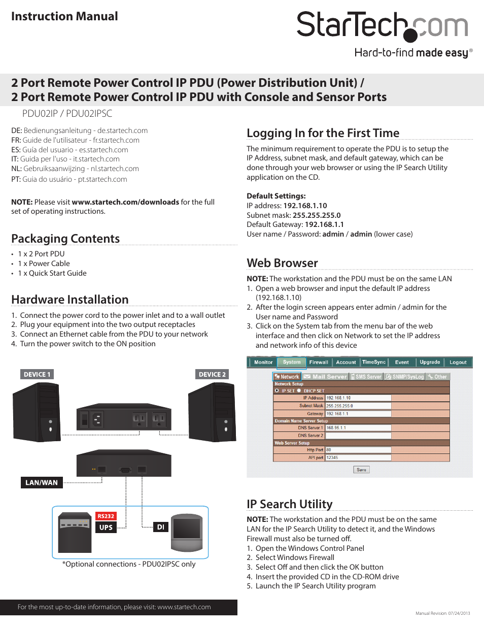 StarTech.com PDU02IPSC Quick Start User Manual | 2 pages