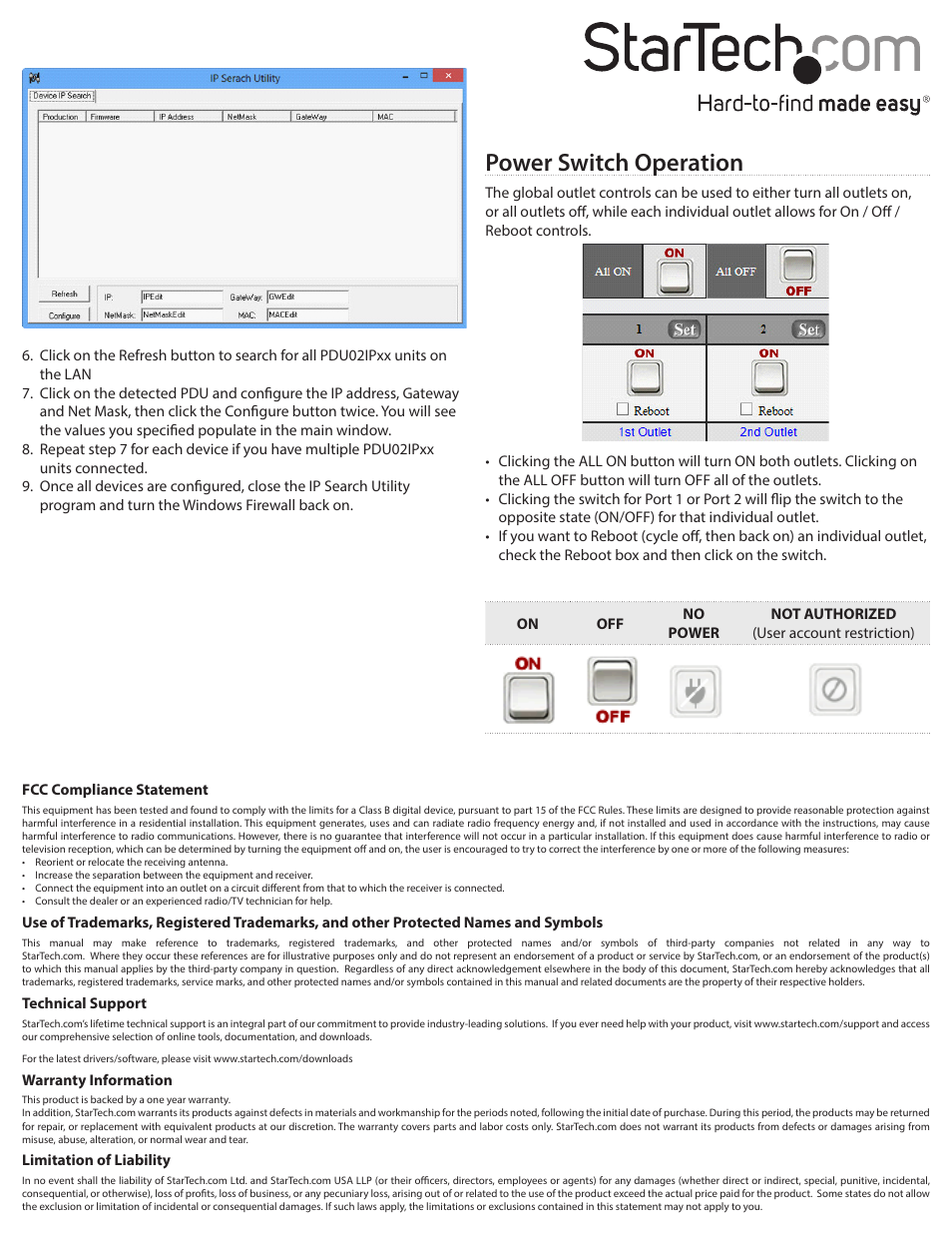 Power switch operation | StarTech.com PDU02IPSC Quick Start User Manual | Page 2 / 2