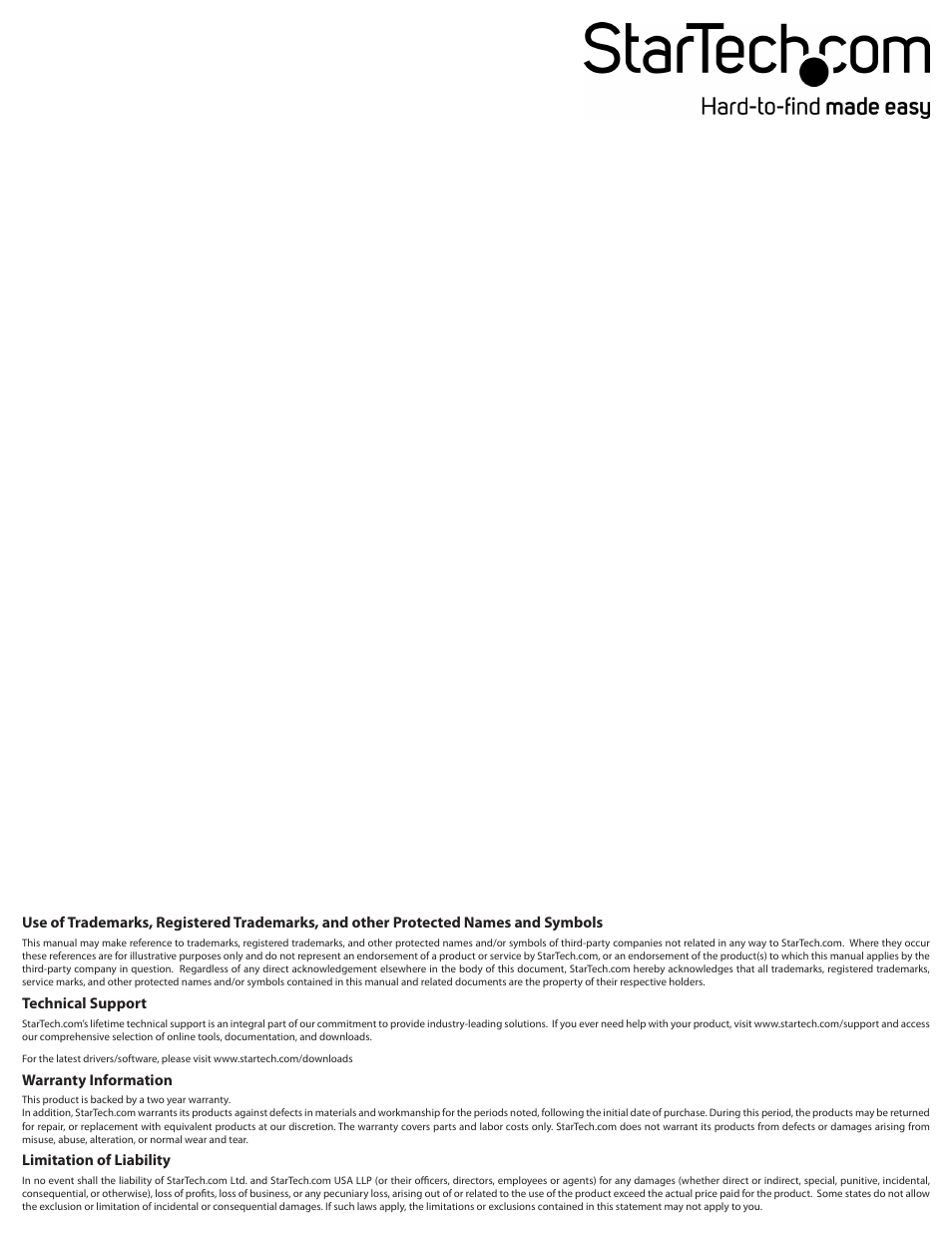 Fcc compliance statement, Technical support, Warranty information | Limitation of liability | StarTech.com RKPW247015 User Manual | Page 2 / 2