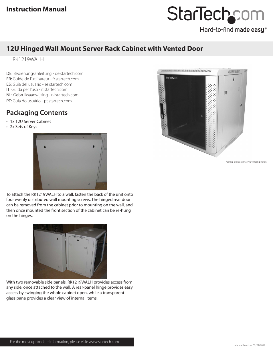 StarTech.com RK1219WALH User Manual | 2 pages