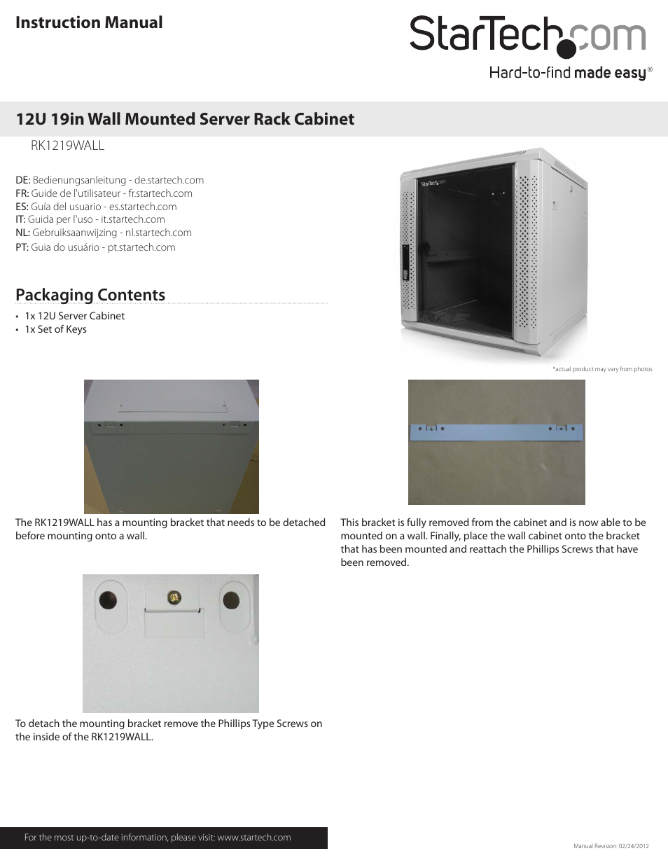 StarTech.com RK1219WALL User Manual | 2 pages