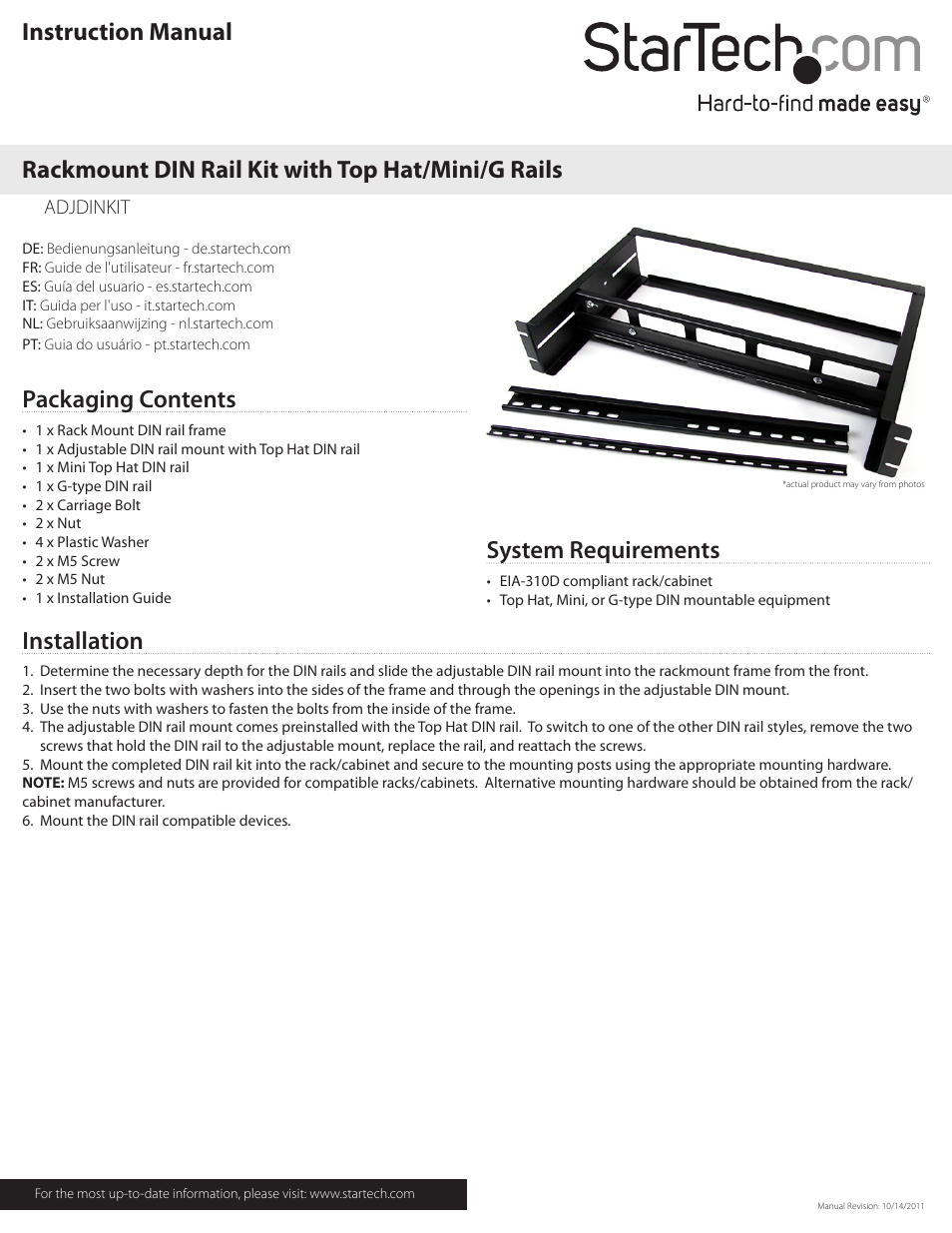 StarTech.com ADJDINKIT User Manual | 2 pages